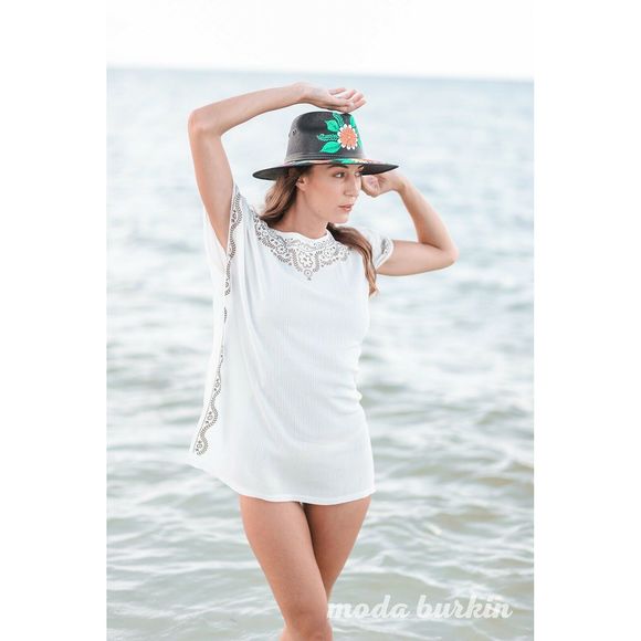 TZ Tunic Beach Coverup Tunic Floral Print White - Picture 3 of 9